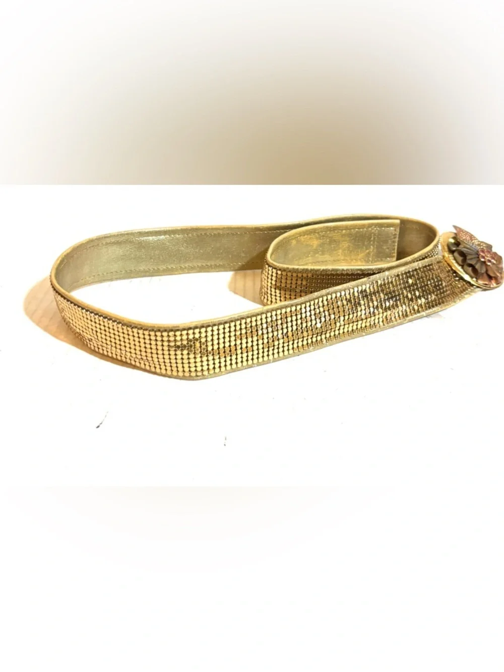 Vintage Gold Stretch Belt with Decorative Medallion